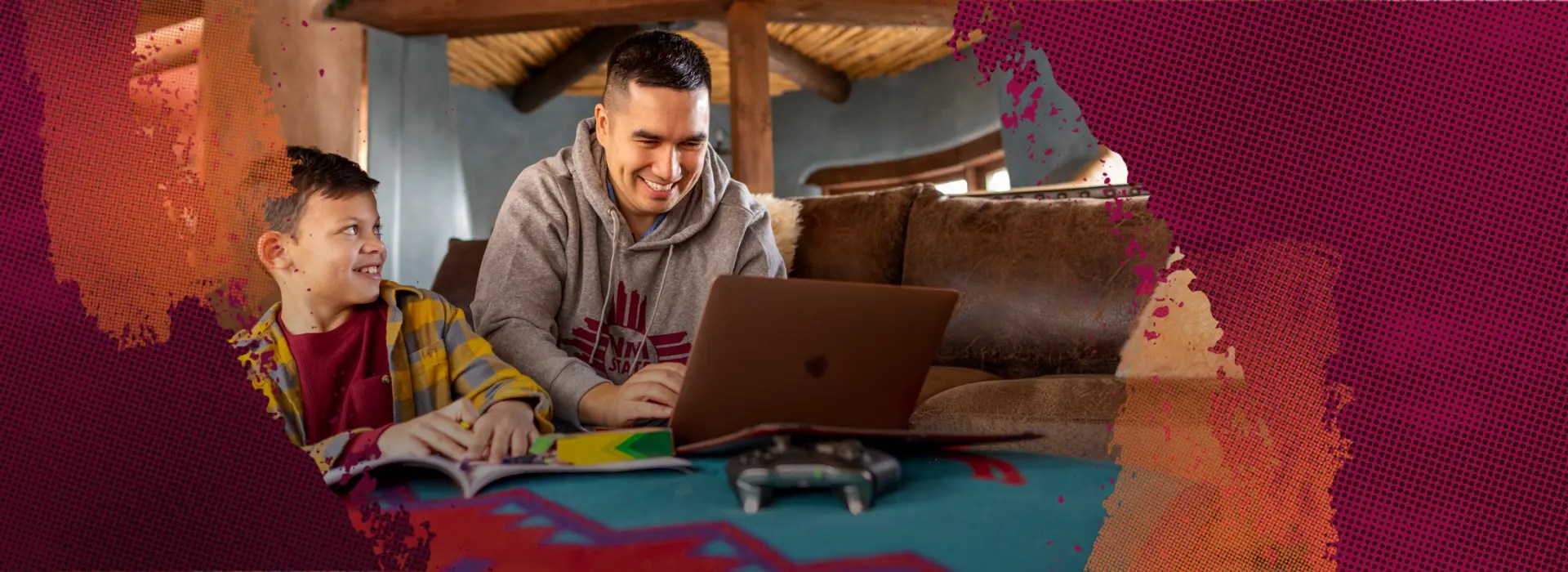 Father and son working together on homework